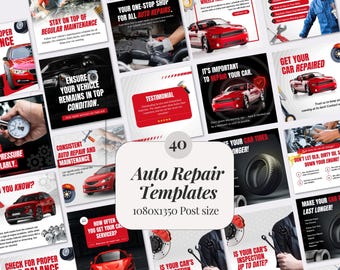 Automotive car Repair garage workshop Car vehicle Mechanics Auto repair services Instagram Facebook social media CANVA post templates