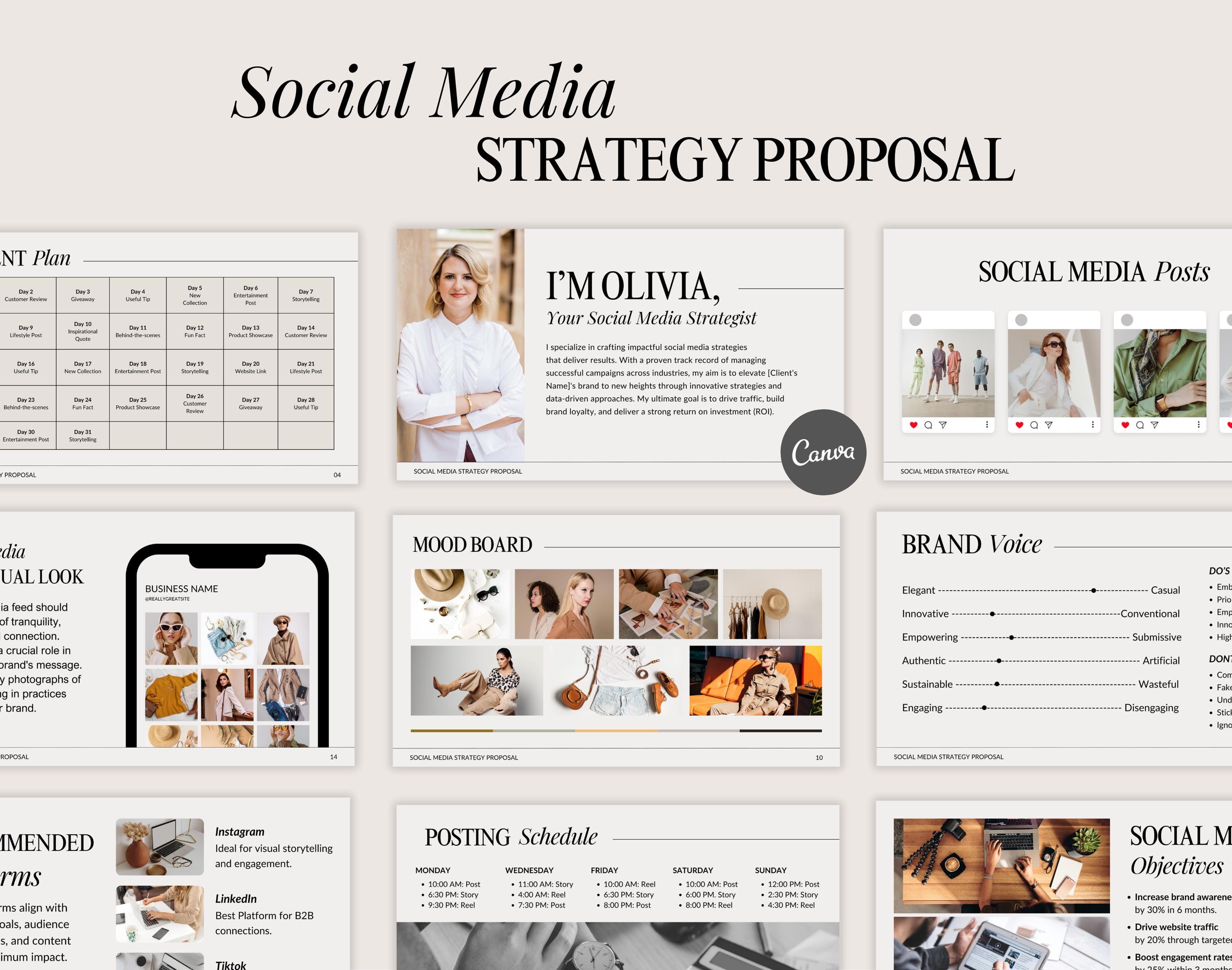 Social Media Strategy proposal Canva templates, Client Strategy for Social Media Managers, Marketing proposal, Canva editable templates