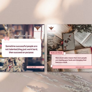 Author and Book Writer CANVA Editable Instagram and Facebook social media marketing minimalistic posts templates for small businessess