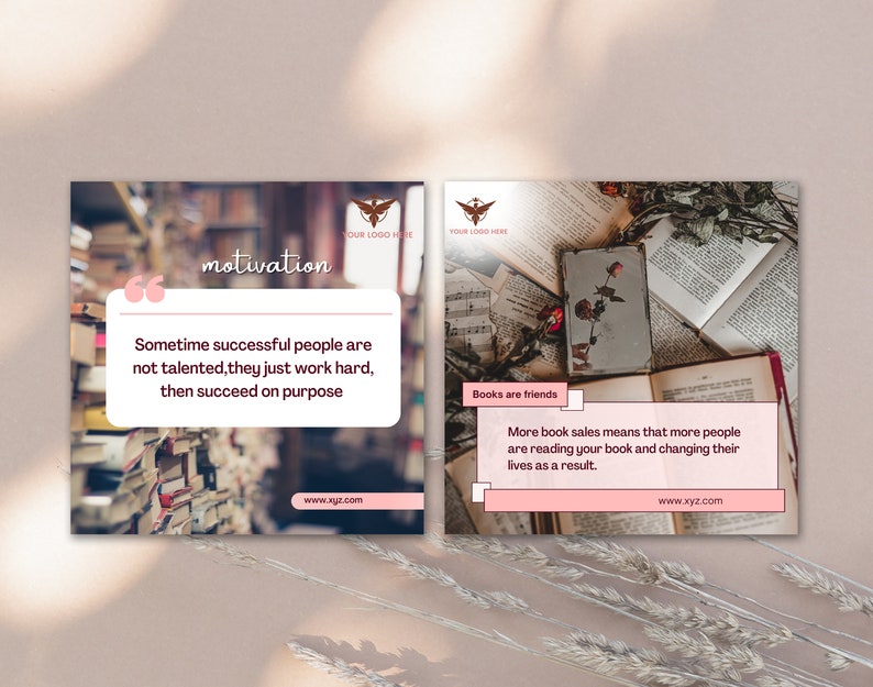 Author and Book Writer CANVA Editable Instagram and Facebook social media marketing minimalistic posts templates for small businessess