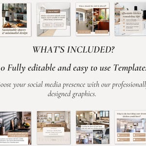 Kitchen remodeling renovation redo redesign makeover interior designer social media instagram canva minimalistic post templates