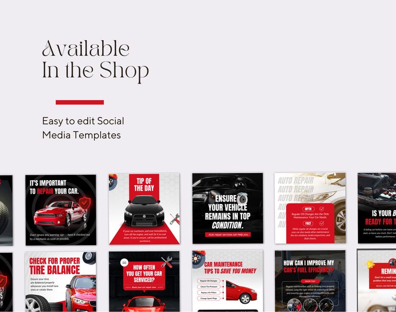 Automotive Repair Shop Car Mechanics Auto repair services Instagram Facebook social media editable CANVA post templates