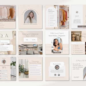 Home organizing home organization Professional or Personal organizer Decluttring CANVA Instagram and Facebook social media posts templates