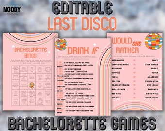 DISCO Bachelorette Template Set of Drink Games | Last Disco Theme Bach | Last Disco | Bingo Drink If Instant Download Editable Template