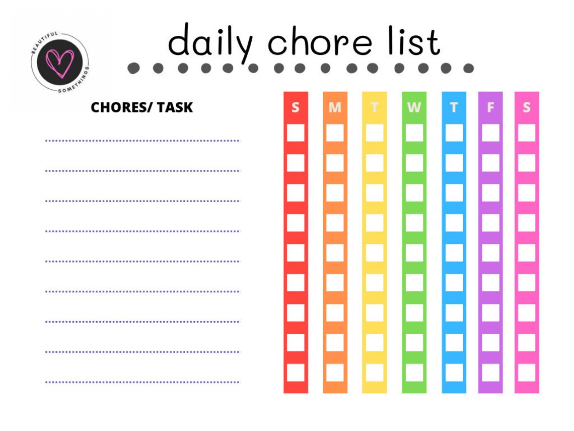 Printable Chore Chart Etsy