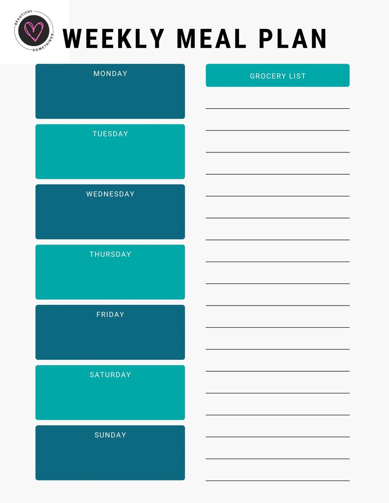 Printable Weekly Meal Planner Etsy