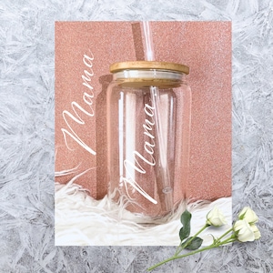 Personalized glass tumbler, Iced Coffee Cup,  Bridesmaid, Proposal Custom Glass with bamboo Lid and Straw, Bridesmaid Gift,  Birthday gift