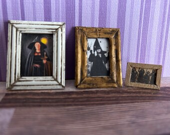 Set of 3 dollhouse miniature framed witch portraits/photos