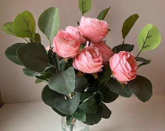 Artificial Silk Ariella Rose Bunch in Pink with Foliage