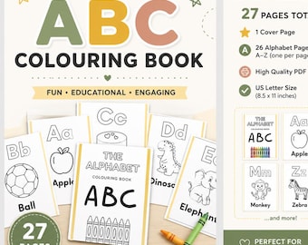 Alphabet Coloring Book Printable PDF, ABC Coloring Pages, Letter Coloring Worksheets, Preschool Learning Activities, Kindergarten Printable