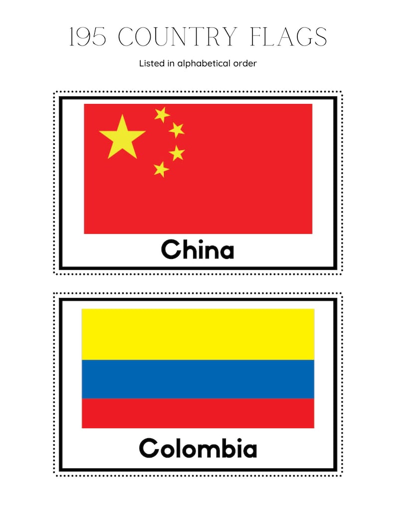 Printable World Country Flags for Kids Learning, 195 Countries