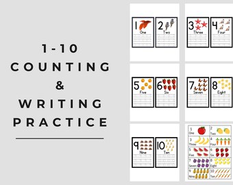 1-10 Counting and Writing Practice Work Sheets, Toddler Learning, PreK, Homeschool, Number sheet, Tracing Sheet, Teacher Resource