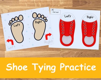 Kids Shoe Tying Practice, Left and Right Practice, Motor Skills, Hand on Learning, Preschool Learning, Kindergarten Printables, Busy Book