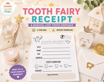 Tooth Fairy Receipt Printable, Lost Tooth Certificate for Kids, Tooth Fairy Note, Tooth Fairy Letter, Instant Download