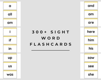 Printable Sight Words for Kids, 300 High-Frequency Words, Early Learning Printables, Educational Resources, Print on Demand, Home-School