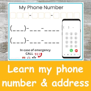 Foglio di esercizi per bambini con numeri di telefono e indirizzi / Attività di apprendimento stampabile / Esercizi di scrittura per casa o classe / Gioco divertente con il telefono di carta