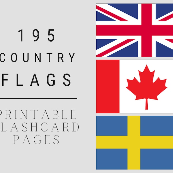 Printable World Country Flags for Kids Learning, 195 Countries, Homeschool Learning, Printable Flashcards, PreK, Kindergarten, Geography