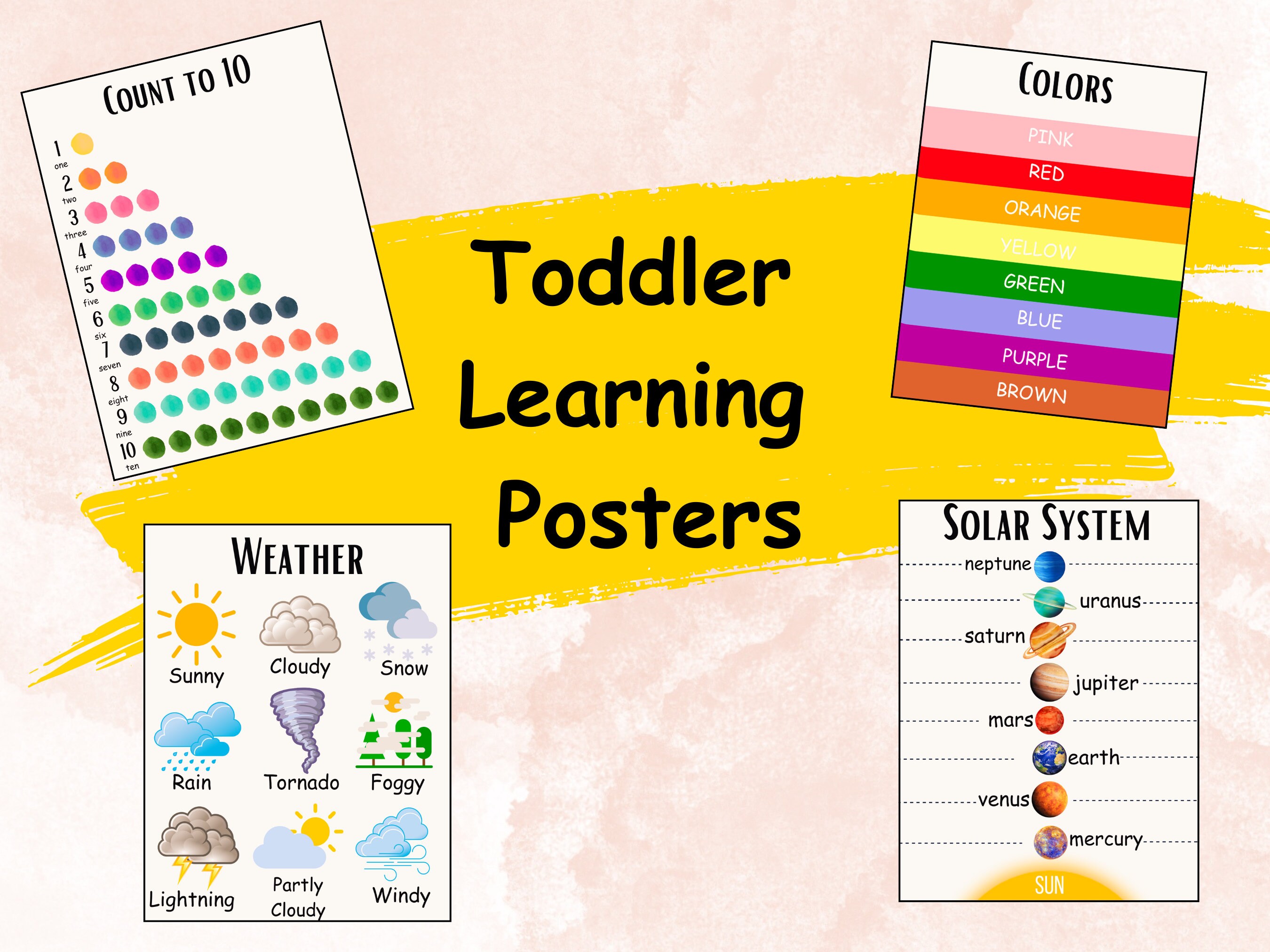 Preschool Learning Posters, Solar System, Numbers, Colors and Weather ...