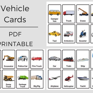 Vrais véhicules, 24 cartes Montessori, cartes flash, PDF imprimable, transport, voiture, préscolaire, apprentissage amusant pour les tout-petits, préscolaire, école à la maison en s'amusant