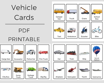 Real VEHICLES, 24 Montessori Cards, Flash Cards, PDF Printable, Transportation, Car, Preschool, Toddler Learning Fun, PreK, Homeschool Fun