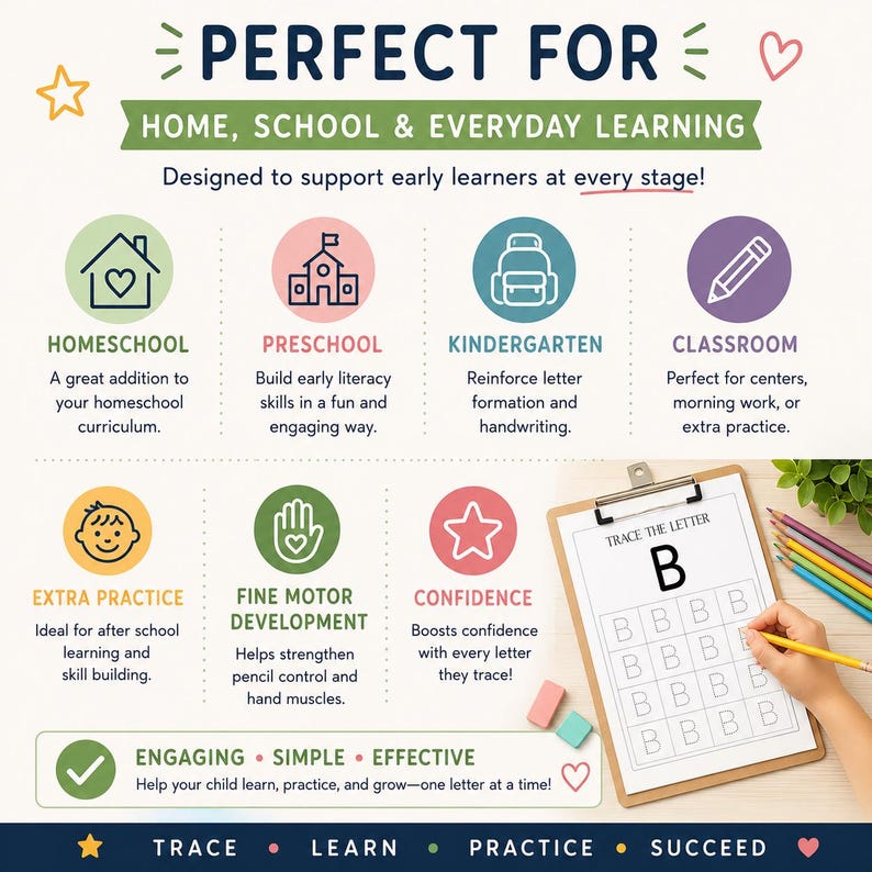 Alphabet Letter Tracing Worksheets Printable PDF, Uppercase Lowercase Handwriting Practice, Preschool & Kindergarten Workbook, Homeschool image 3