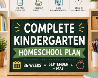 Kindergarten Homeschool Curriculum | 120-Page Lesson Plan PDF | Sept-May | Preschool to Kindergarten Prep | Worksheets, Books & Activities
