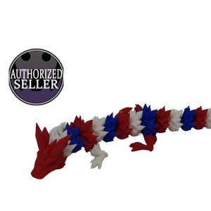 Red,white, and Blue Dragon-Crystal Dragon-3d printed Dragon-Articulated  Dragon-3D Printed Sensory Stress Fidget-Dragon-Fidget-dragon fidget