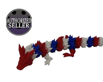 Red,white, and Blue Dragon-Crystal Dragon-3d printed Dragon-Articulated  Dragon-3D Printed Sensory Stress Fidget-Dragon-Fidget-dragon fidget