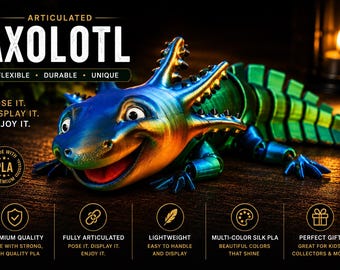 Smiling Axolotl Fidget Toy 3D printed Articulated Axolotl Gift Axolotl Fidget  Happy Axolotl