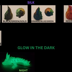 May include: A collection of gnome figurines in various colors and finishes, including red, yellow, blue, black, green, gold, orange, and purple. The gnomes are made of a smooth, silky material and a marble finish. One gnome glows in the dark, changing from white to green.