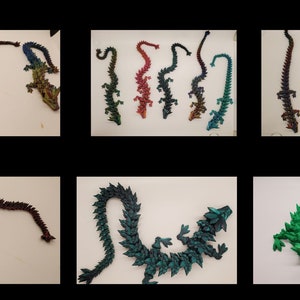 May include: A collection of 10 origami dragons in various colors, including green, blue, red, purple, and gold. The dragons are made of paper and have a detailed, scaly design.