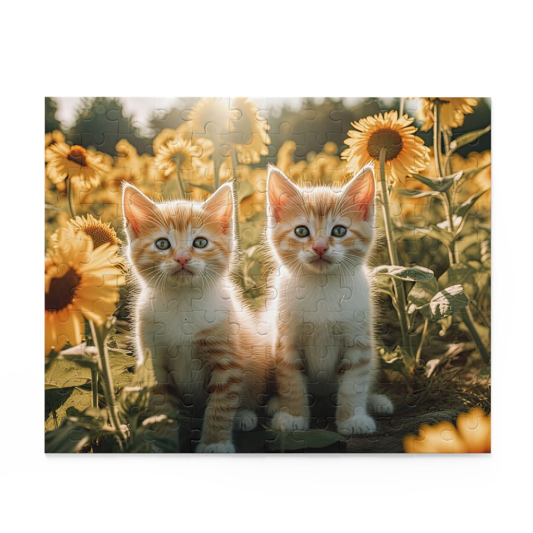 Cat and Sunflowers Jigsaw Puzzle 120, 252-piece Tabby Cat, Family Fun ...