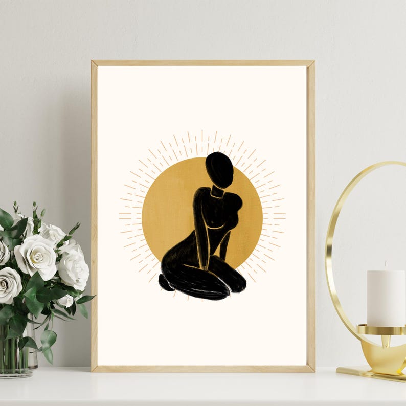 Image showcasing Woman Silhouette Print | Sun | Digital Download | Minimalist Art | Home ...