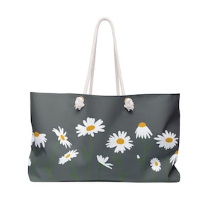 Gray DAISY Weekend Tote Bag | Daisy Gift Idea for Her | Gray Daisy Bag | Daisy Oversized Tote | Daisy Vibes