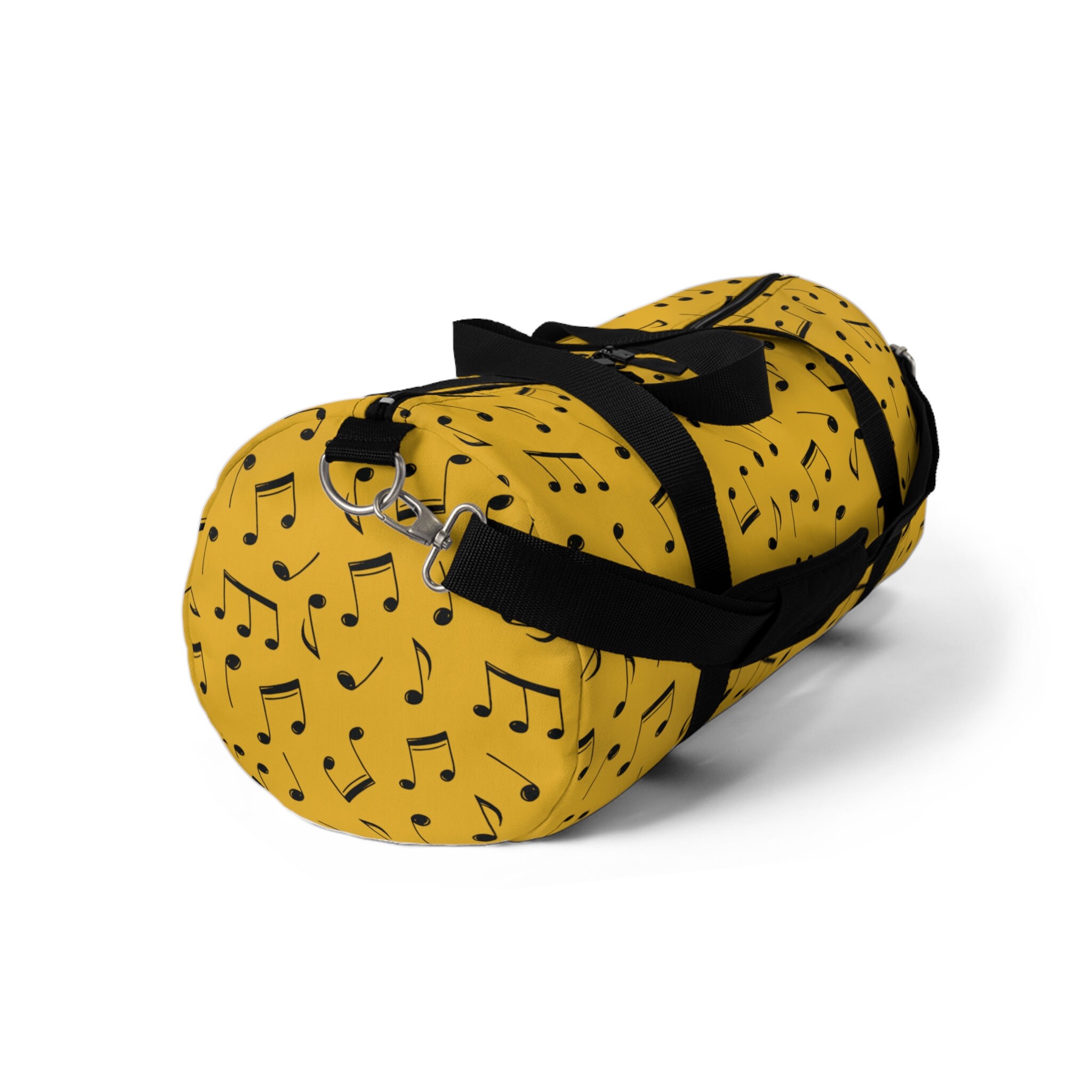 Black and Yellow Music Note Duffel Bag Music Lover Weekend Bag Music Duffel Music Note Bag