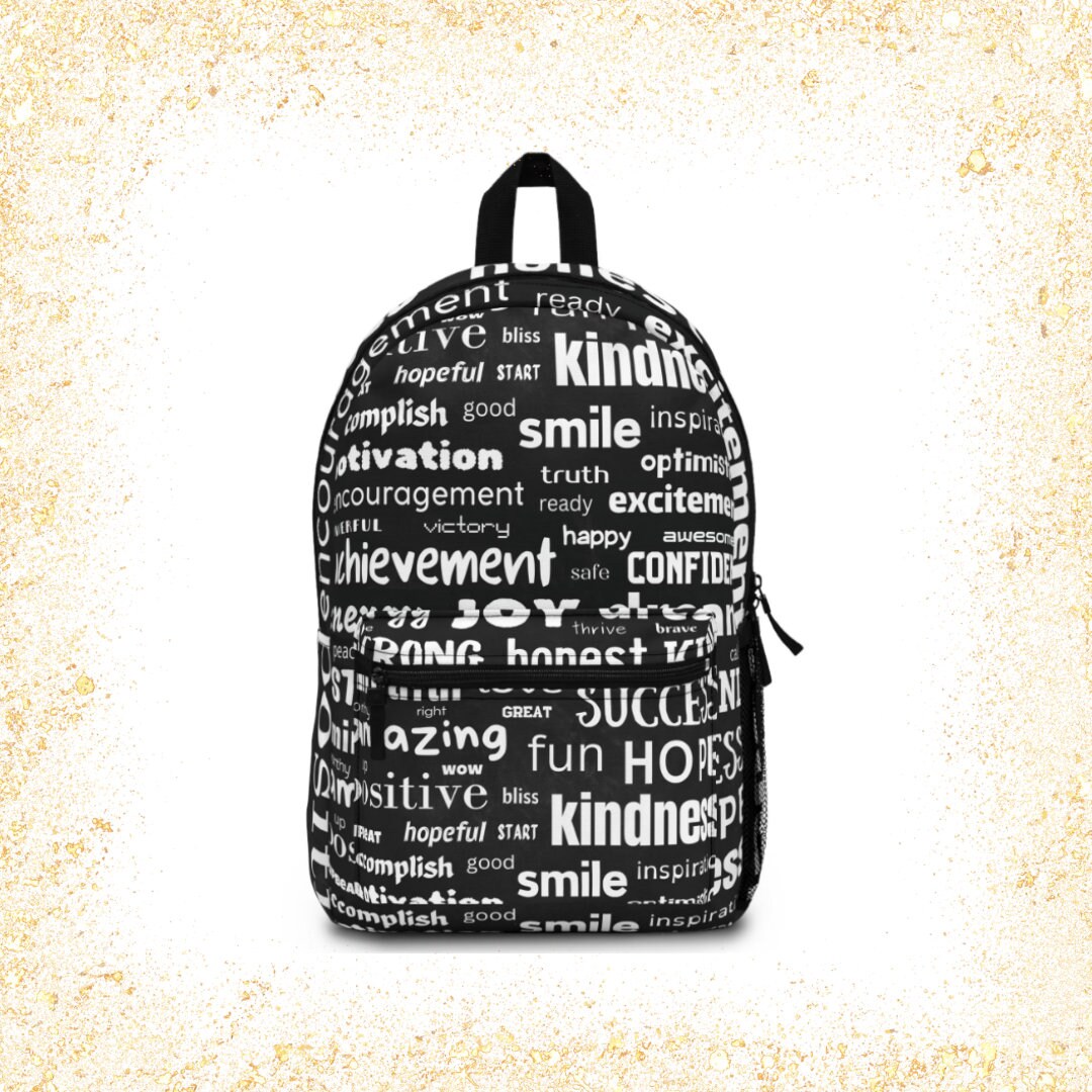 Positive Vibes Only Backpack Black and White Bookbag Abundance Mindset