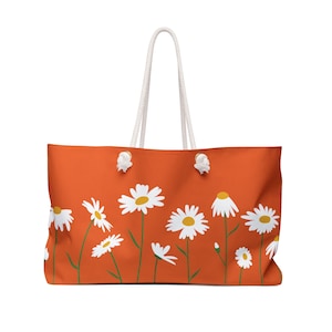 Orange DAISY Oversized Tote Bag | Daisy Travel Bag | Daisy Weekend Bag | Cute Daisy Tote Bag | Fun Daisy Gift Idea