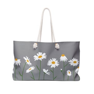 Gray DAISY Weekender Bag | Gift Idea for Her | Daisy Bag | Daisy Tote Bag | Daisy Tote | Daisy Lover | Daisy Print Bag | Cute Flower Bag