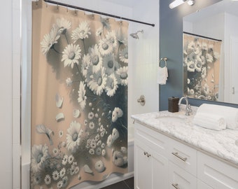 Vintage Gänseblümchen Duschvorhang | Duschvorhang mit Blumen | Blumen Duschvorhang | Minimalistischer Duschvorhang
