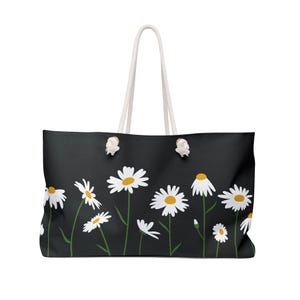 Black DAISY Weekender Bag | Gift Idea for Her | Daisy Bag | Daisy Oversized Tote | Daisy Tote Bag | Daisy Tote | Daisy Lover