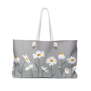 Gray DAISY Weekender Bag | Daisy Gift Idea for Her | Daisy Bag | Daisy Oversized Tote | Daisy Tote Bag | Daisy Tote