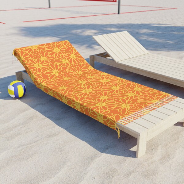 Bright Daisy Beach Blanket | Orange and Yellow Daisy Boho Beach Cloth | Fun Daisy Beach Towel | Daisy Towel Outdoor | Daisy Theme Gift Idea