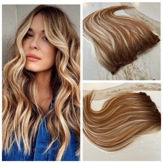 Golden Bronde Ombre European Remy Hand Tied Wefts tape in Hair Extensions Etsy Canada