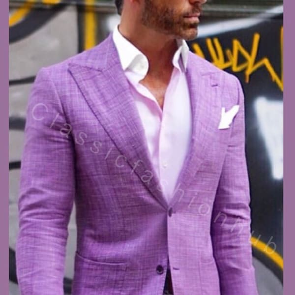 Men’s Purple Linen Jacket Men Slim Fit Two Button Jacket Party Wear Dinner Jacket New Arrival Groom Jacket