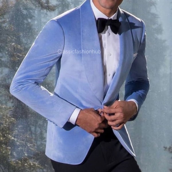 Men Sky Blue Velvet Blazer Men New Arrival Luxury Slim Fit Elegant Blazer One Button Wedding Party Wear Blazer