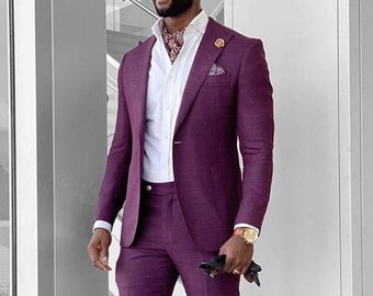 Luxury Men Suits Purple 2 Piece Slim Fit Elegant Formal Fashion Suits Groom Wedding Suits Party Wear Dinner Suits Bespoke For Men