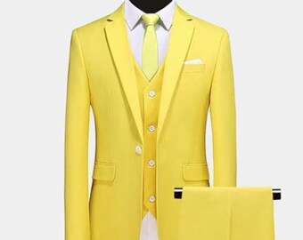 Men Suits Yellow 3 Piece Designer Tuxedo Formal Fashion Suit Men Classic Slim Fit One Button Groom Suit Bespoke For Men