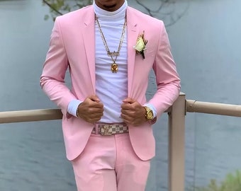 Men Suits Pink 2 Piece Style Fashion One Button Suits Men Elegant Casual Suits Men Wedding Dinner Party Wear Suits Bespoke For Men