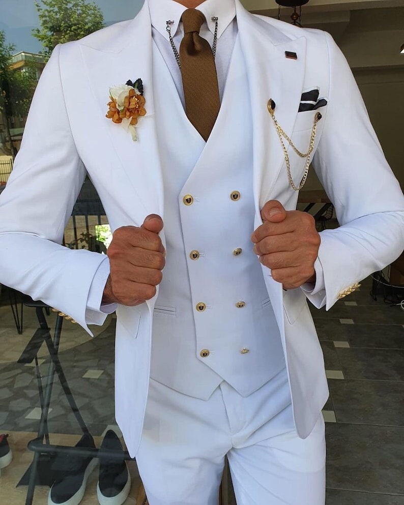 Men'S Slim Fit 3 Piece White Suit main image 1