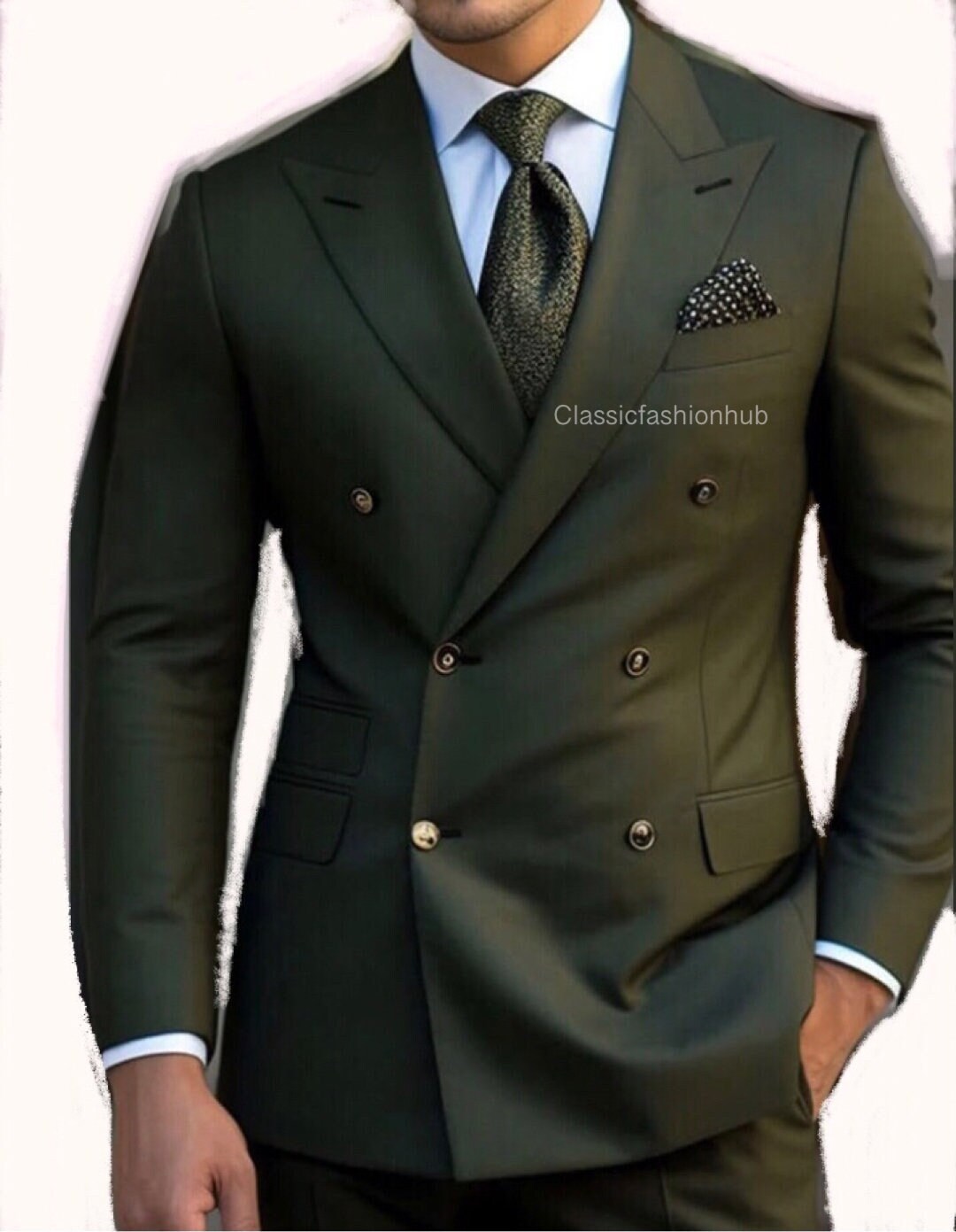 Dark Green Peak Lapel Double Breasted Slim Fit Solid Color Men's Suit Vest main image 0